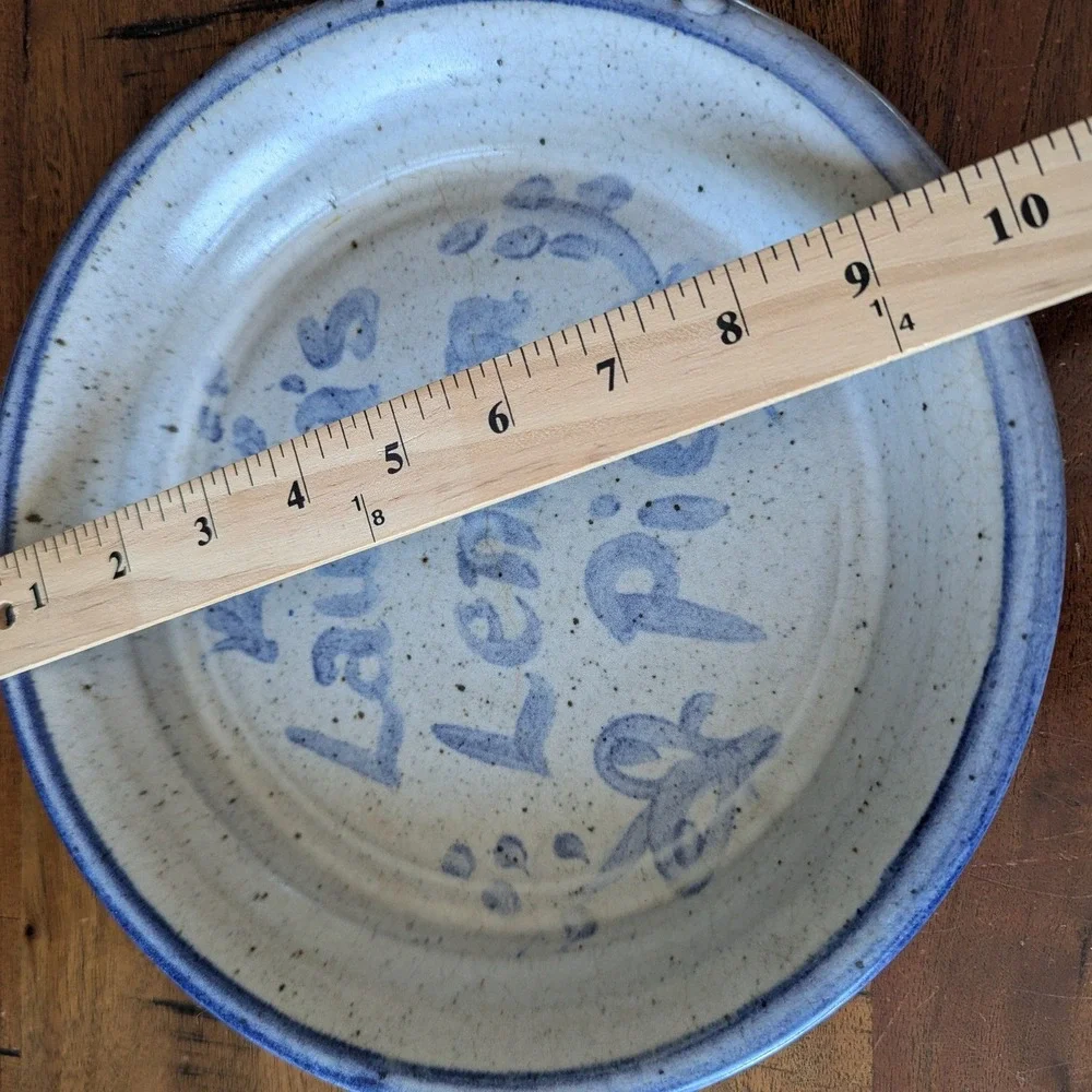 Vtg‎ Delaware Pottery Pie Dish Blue Gray Lauras Lemon Pie Stoneware 9 In Hope NJ